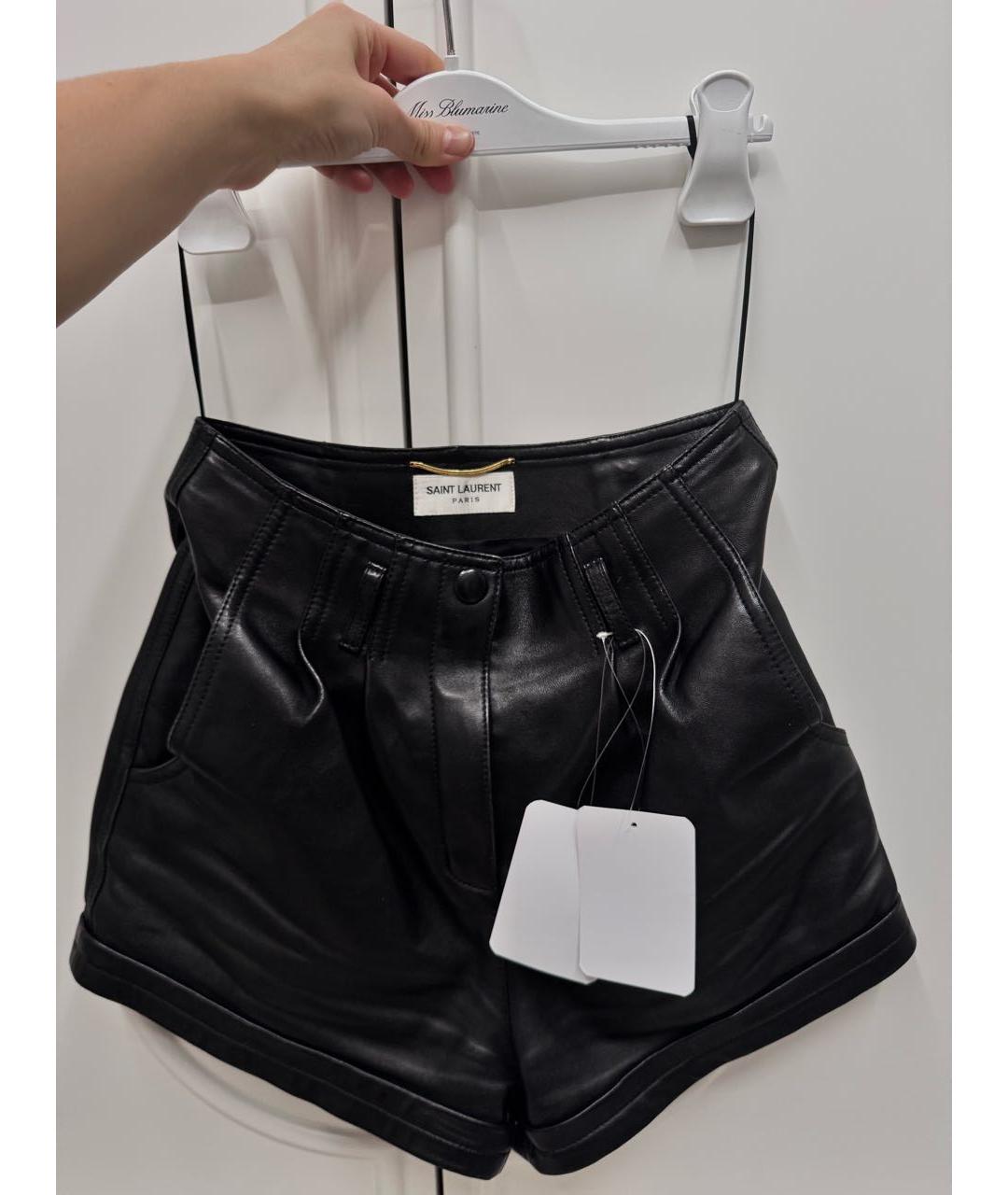 SAINT LAURENT Черные кожаные шорты, фото 2
