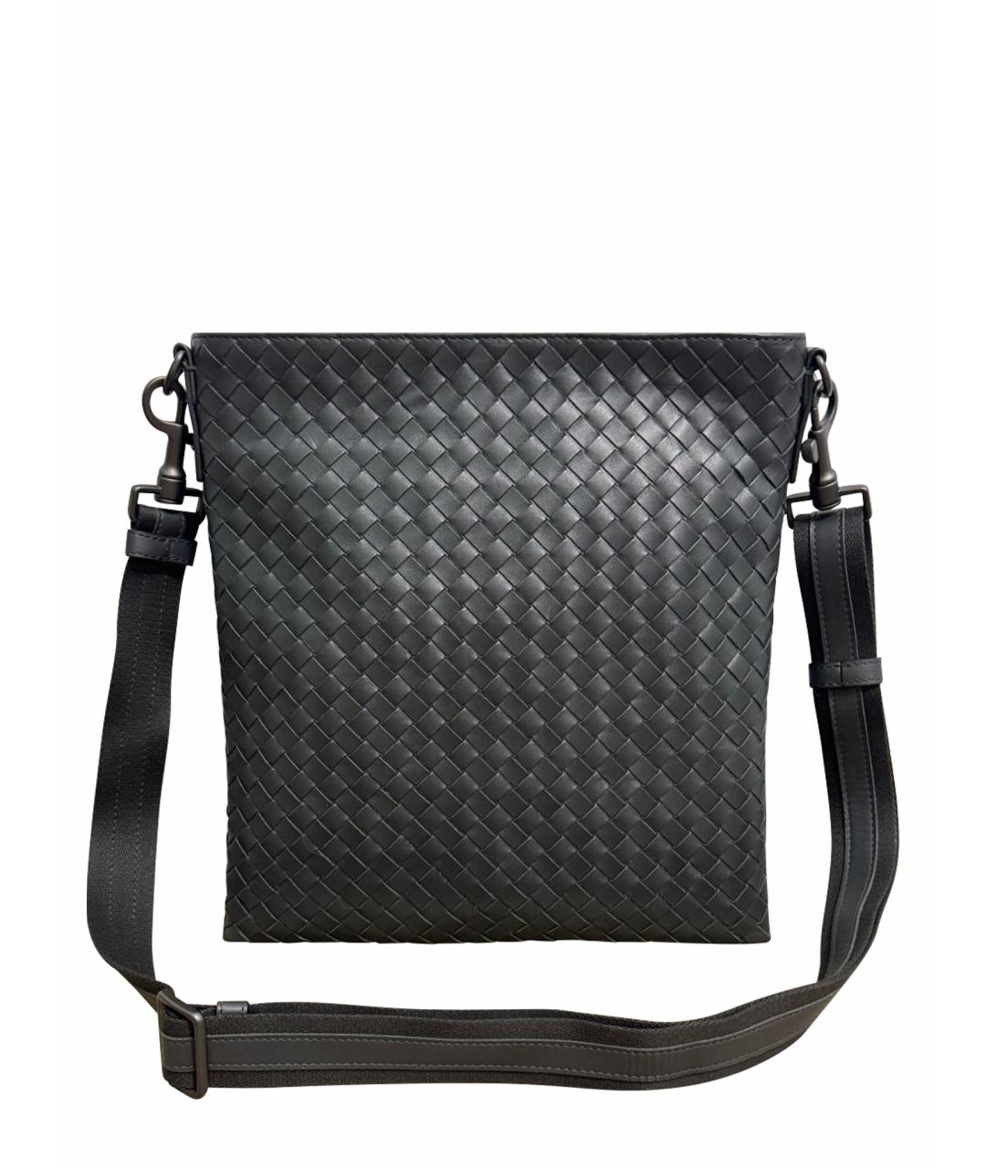 BOTTEGA VENETA Антрацитовая кожаная сумка на плечо, фото 1
