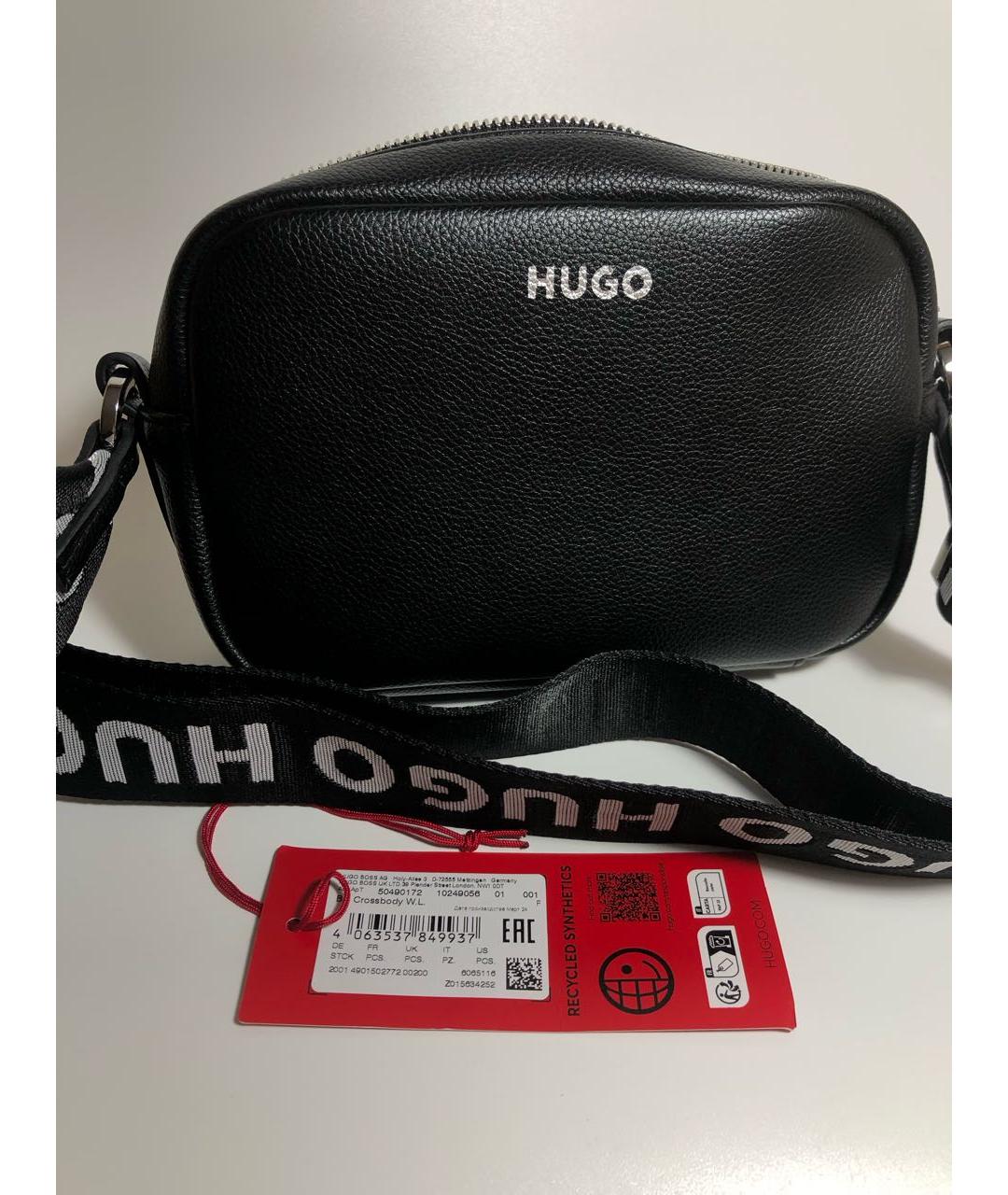 HUGO BOSS Черная кожаная сумка через плечо, фото 6