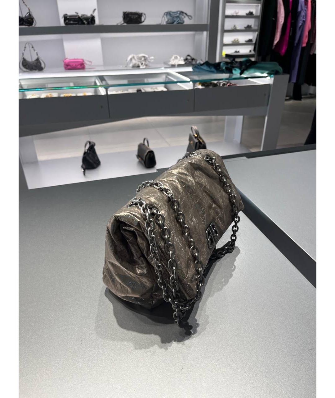 BALENCIAGA Антрацитовая кожаная сумка с короткими ручками, фото 2