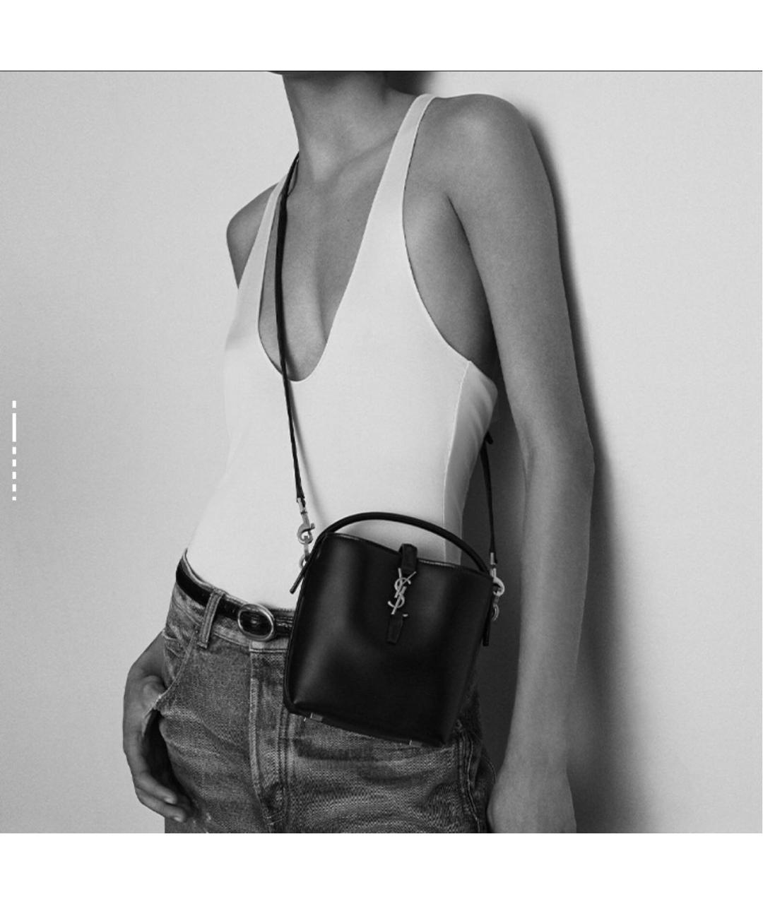 SAINT LAURENT Черная кожаная сумка с короткими ручками, фото 6