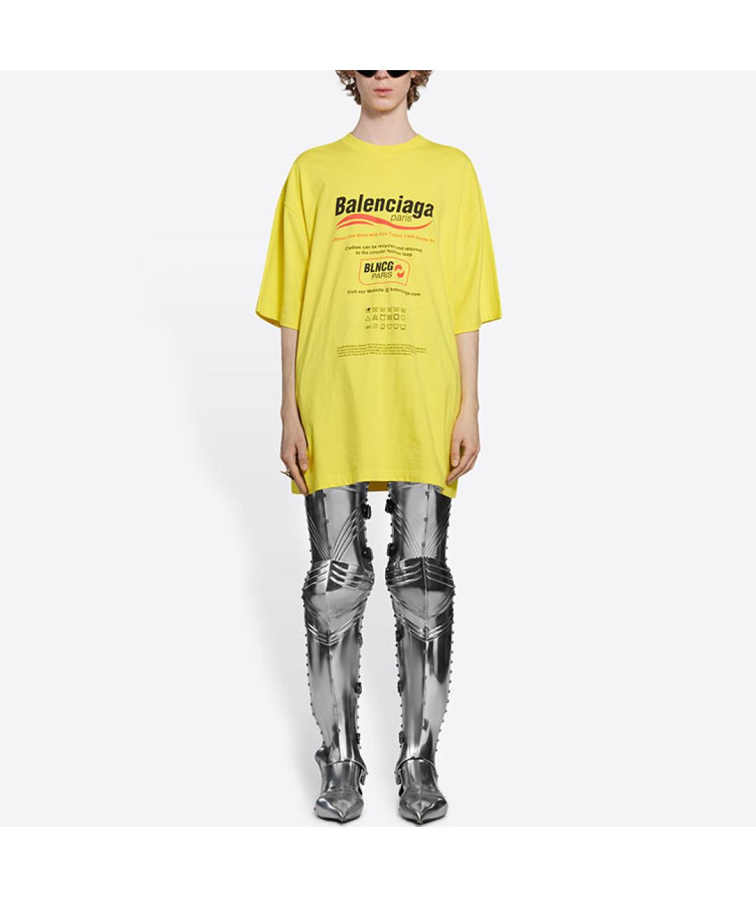 BALENCIAGA Желтая хлопковая футболка, фото 6