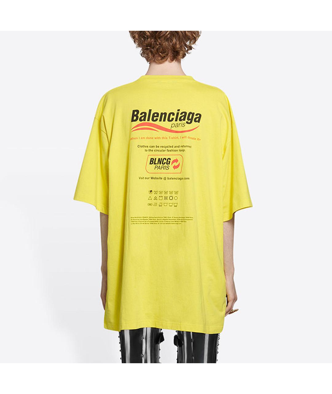 BALENCIAGA Желтая хлопковая футболка, фото 4