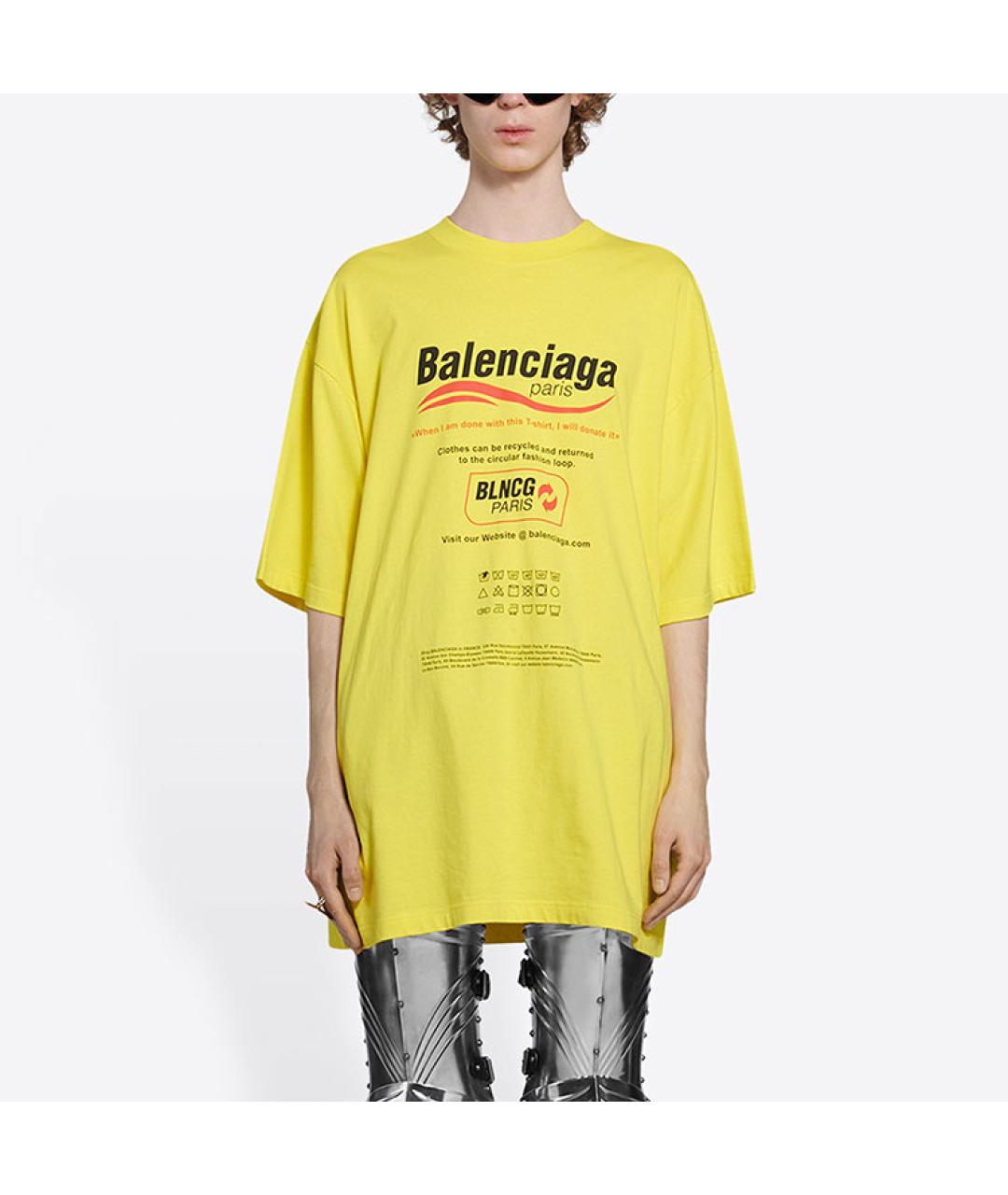 BALENCIAGA Желтая хлопковая футболка, фото 3