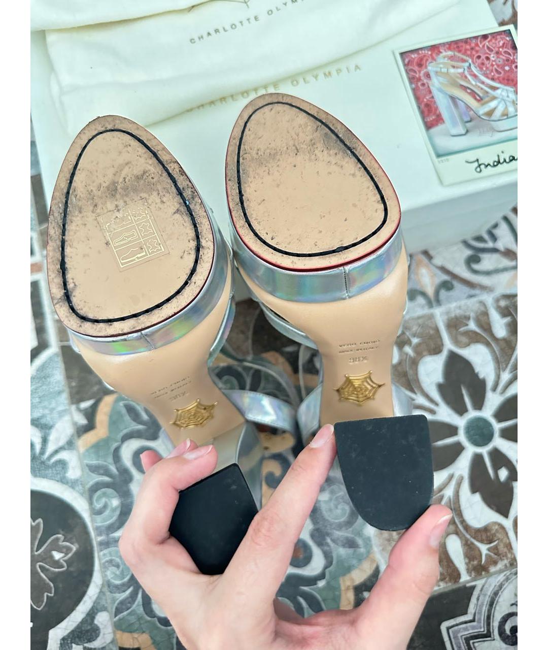 CHARLOTTE OLYMPIA Серебряные босоножки, фото 6
