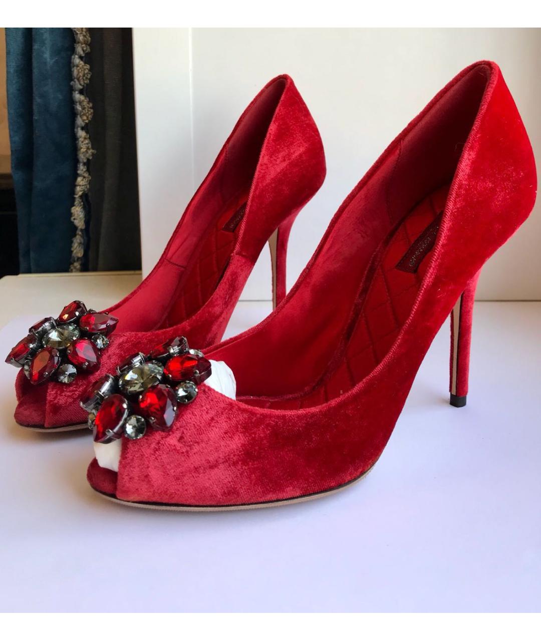 DOLCE&GABBANA Красные бархатные туфли, фото 2