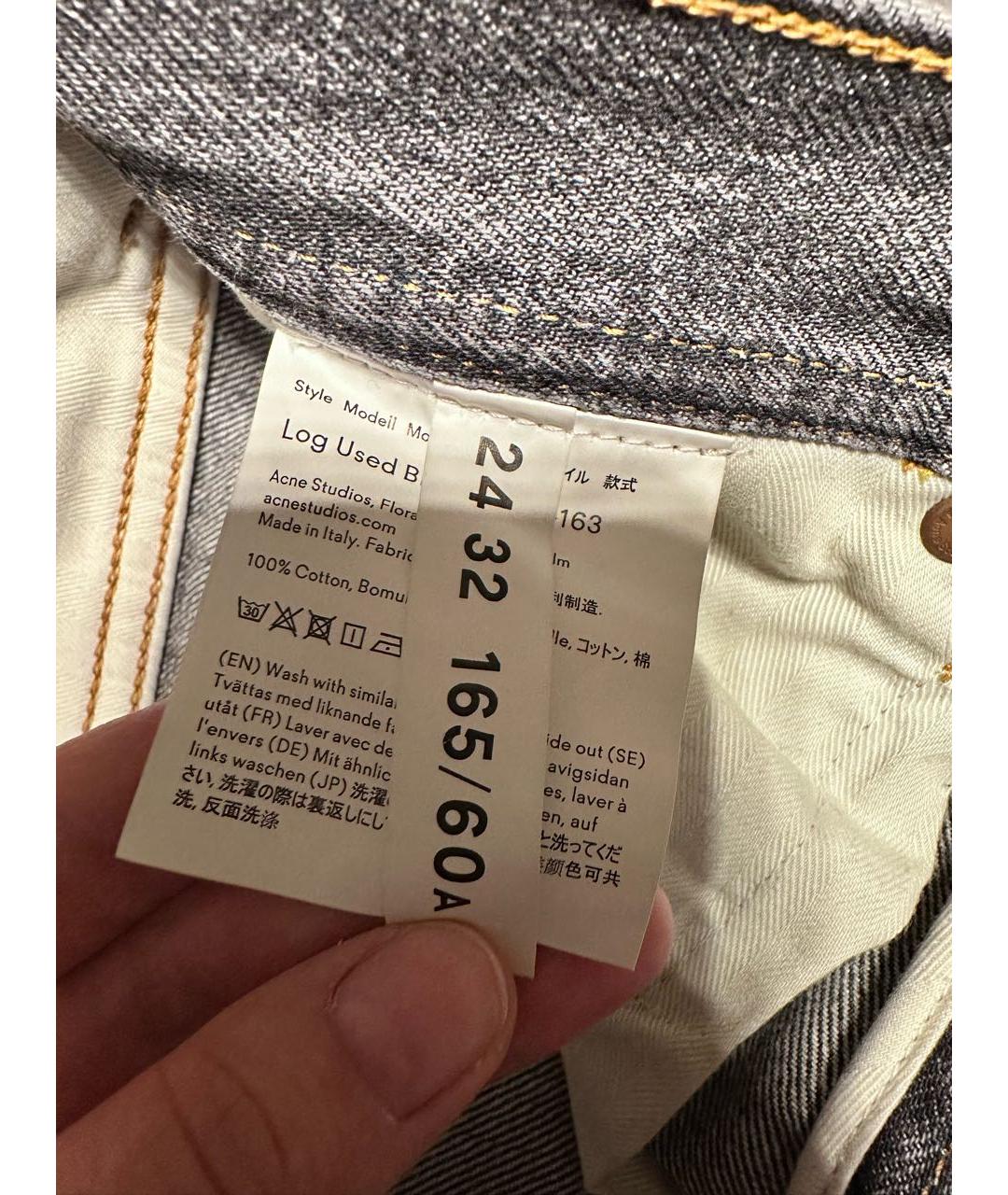 ACNE STUDIOS Антрацитовые хлопковые прямые джинсы, фото 4
