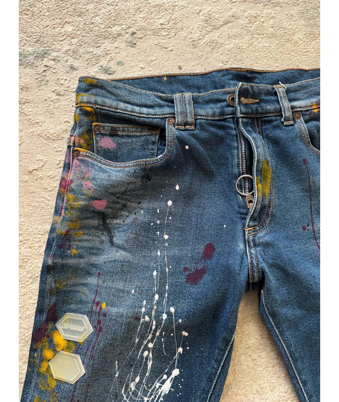 OFF-WHITE Синие хлопковые джинсы скинни, фото 4