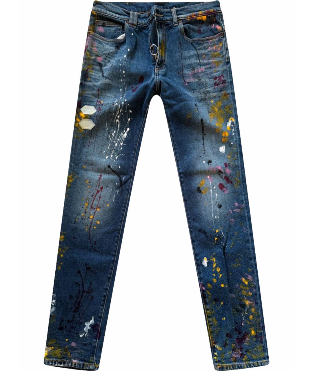 OFF-WHITE Синие хлопковые джинсы скинни, фото 1