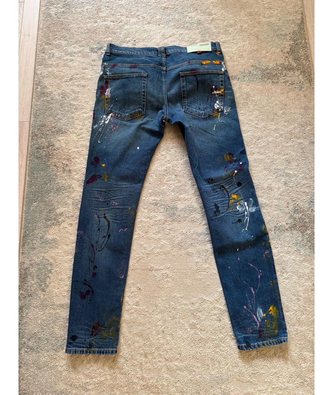 OFF-WHITE Синие хлопковые джинсы скинни, фото 2