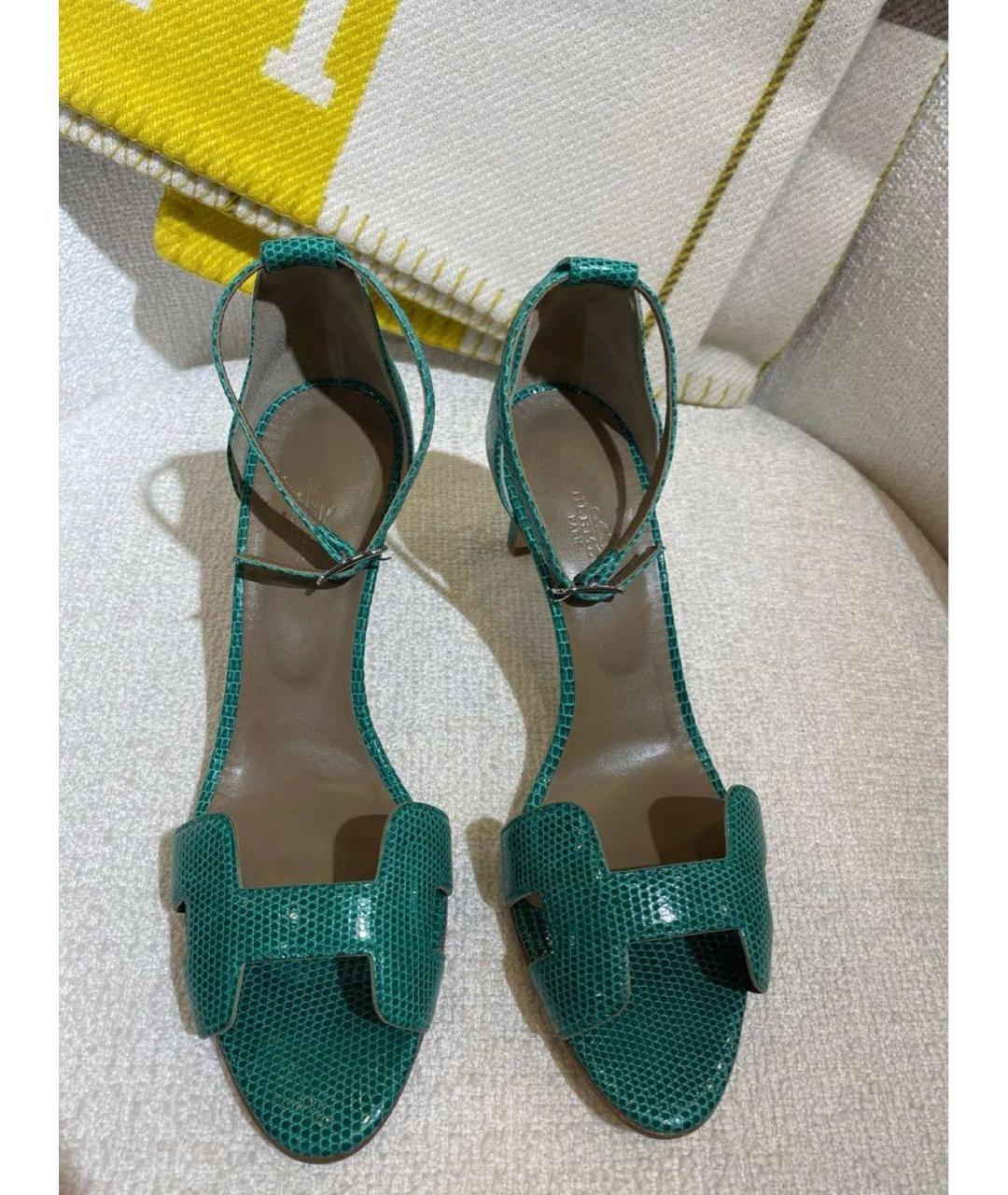 HERMES Зеленые босоножки из экзотической кожи, фото 2