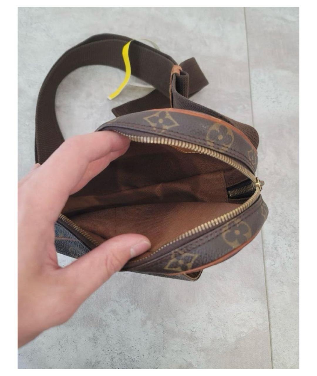 LOUIS VUITTON Коричневая кожаная поясная сумка, фото 3