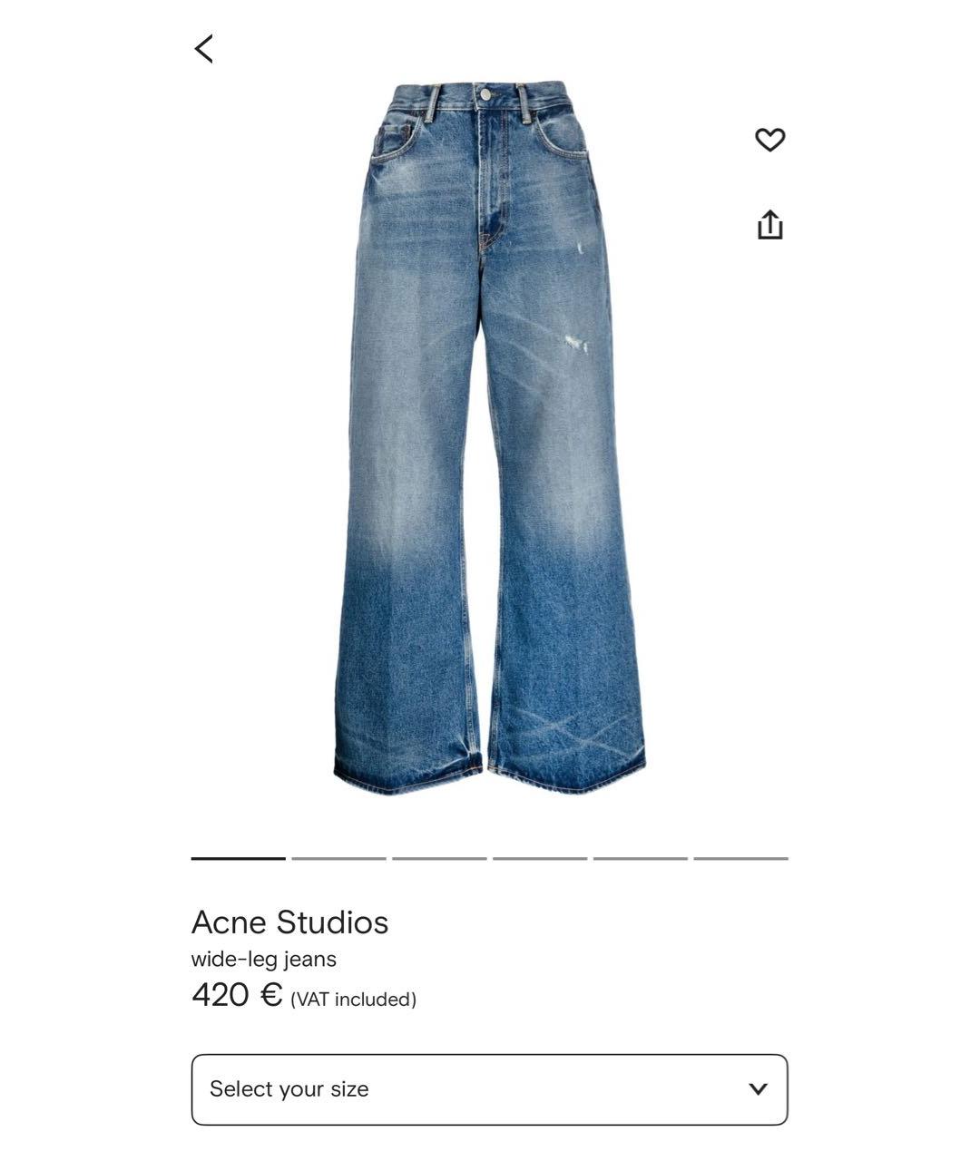 ACNE STUDIOS Синие хлопковые прямые джинсы, фото 6