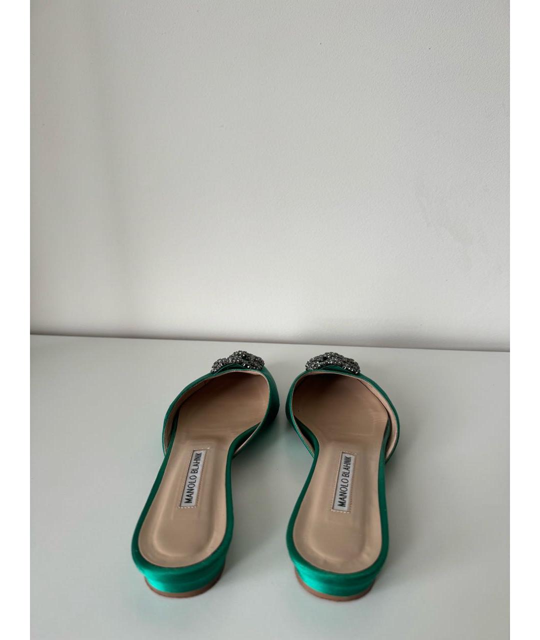 MANOLO BLAHNIK Зеленые текстильные мюли, фото 4