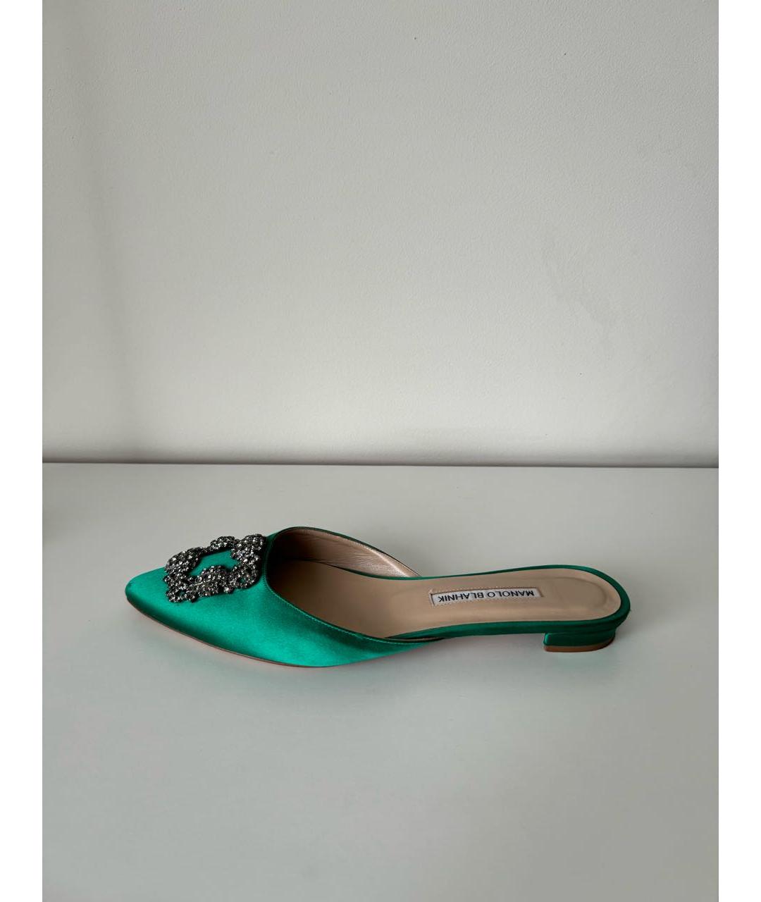 MANOLO BLAHNIK Зеленые текстильные мюли, фото 7