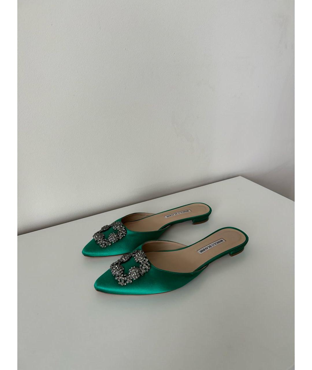 MANOLO BLAHNIK Зеленые текстильные мюли, фото 6