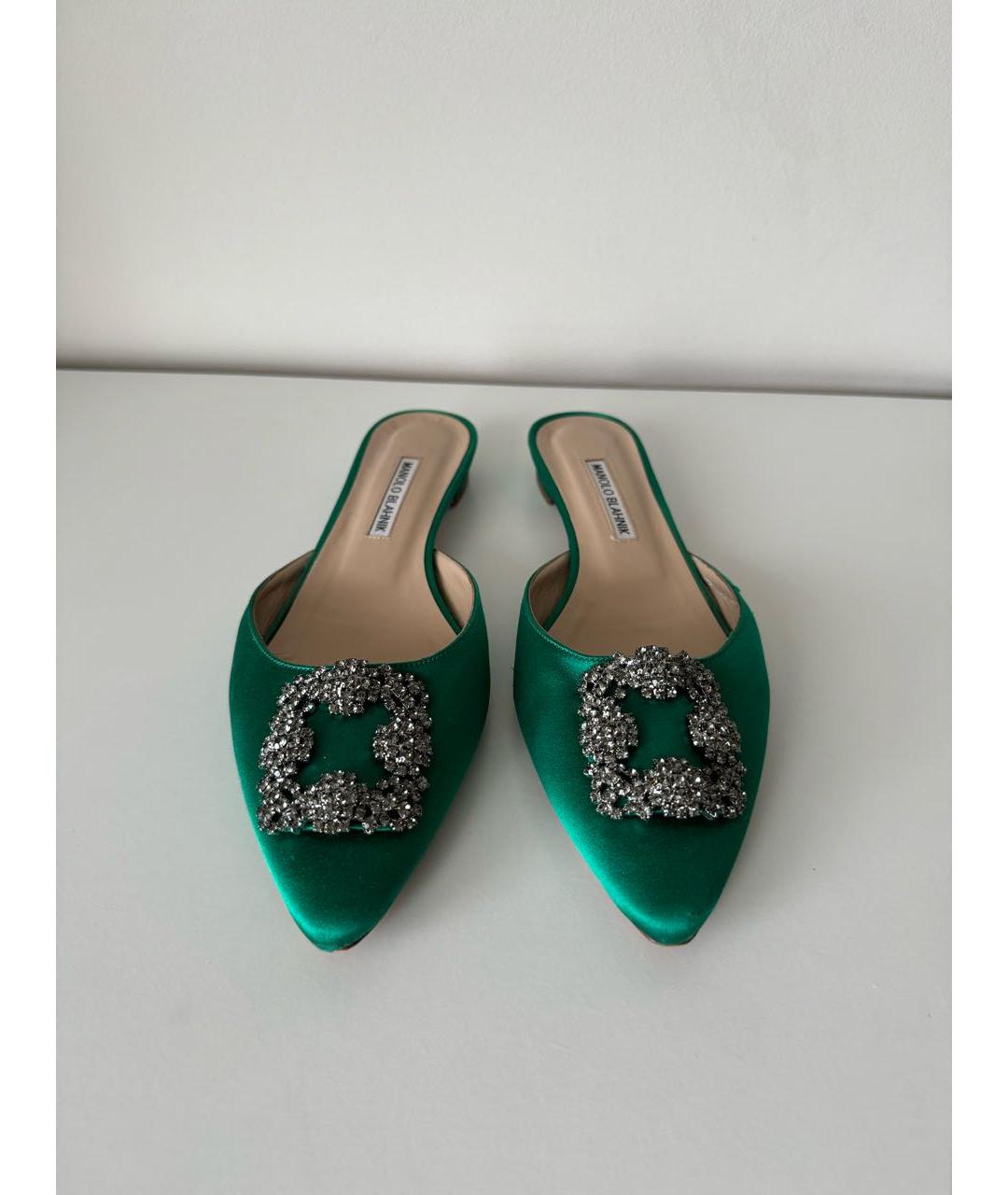 MANOLO BLAHNIK Зеленые текстильные мюли, фото 2