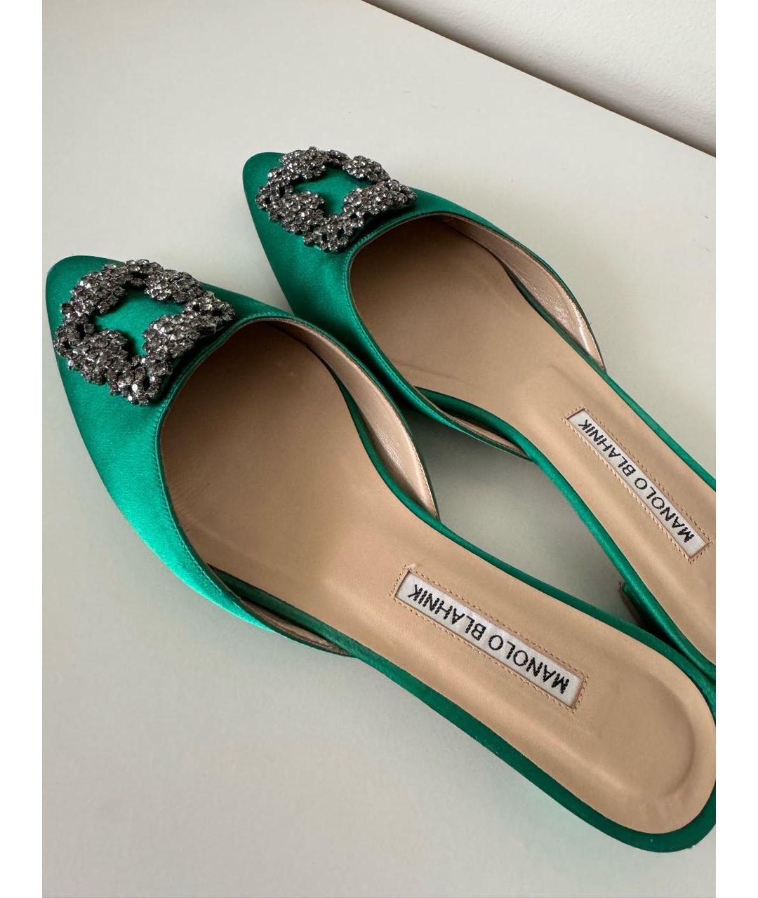 MANOLO BLAHNIK Зеленые текстильные мюли, фото 3