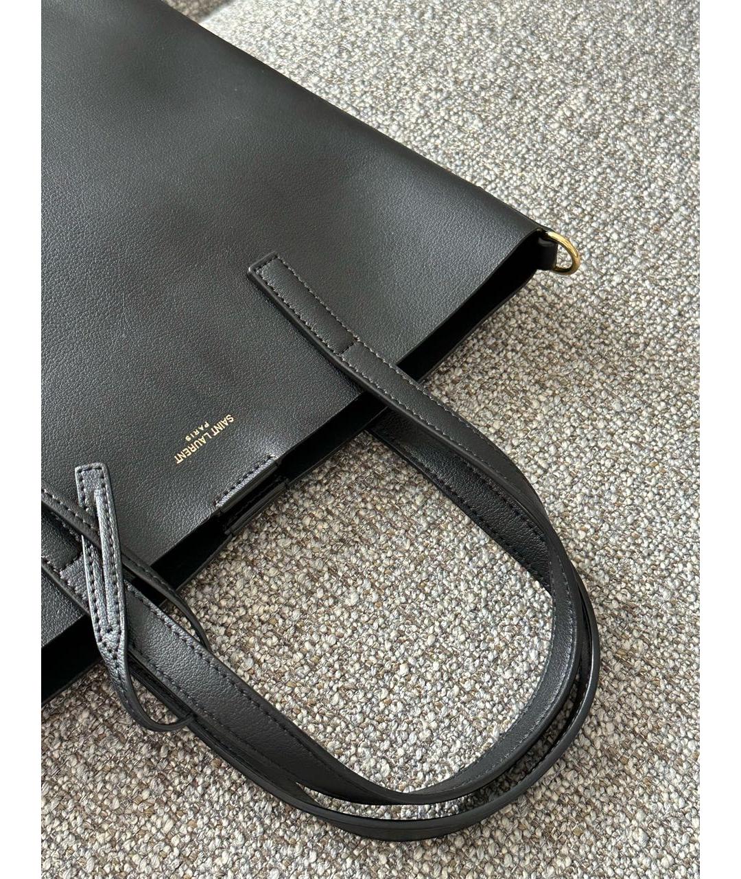 SAINT LAURENT Черная кожаная сумка с короткими ручками, фото 4