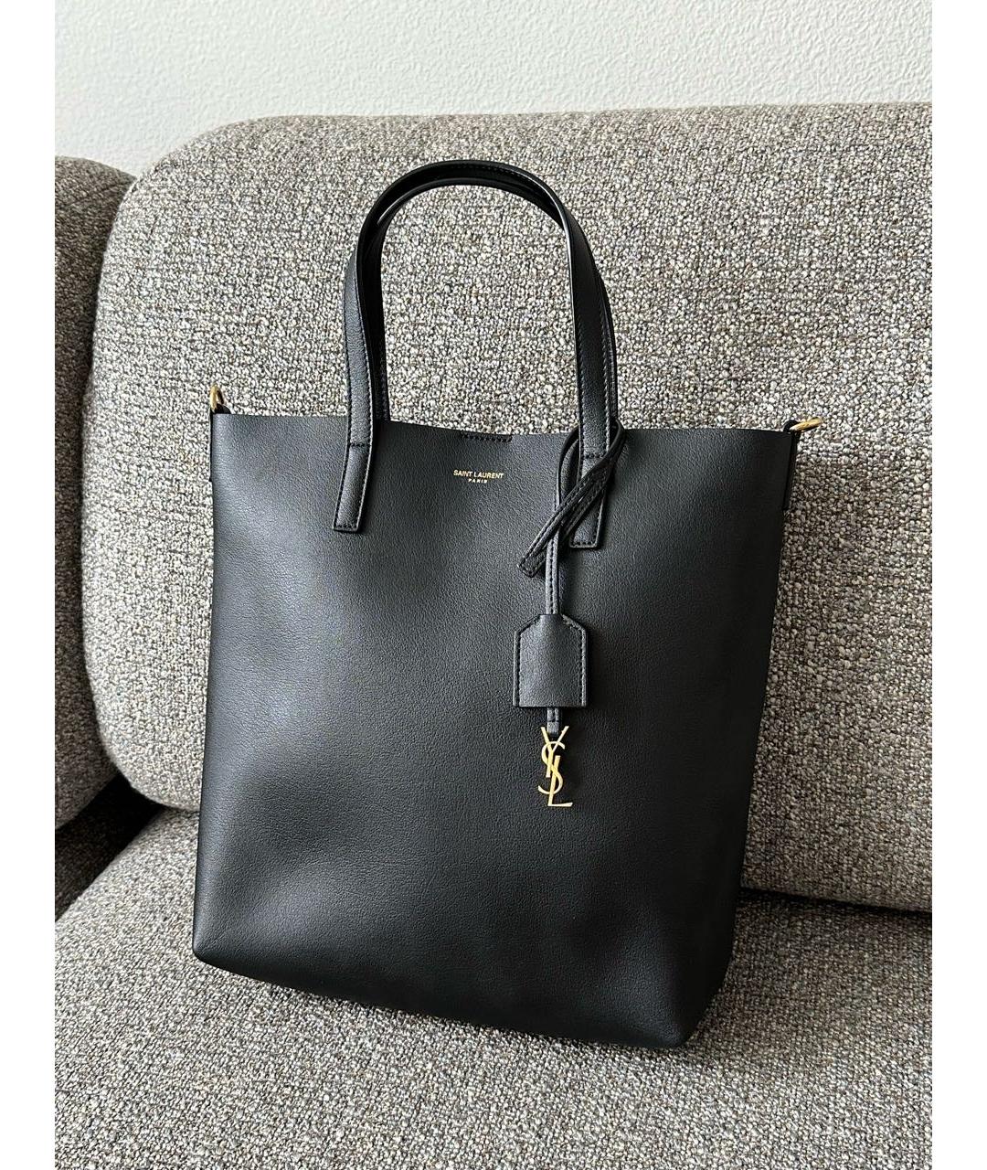 SAINT LAURENT Черная кожаная сумка с короткими ручками, фото 8