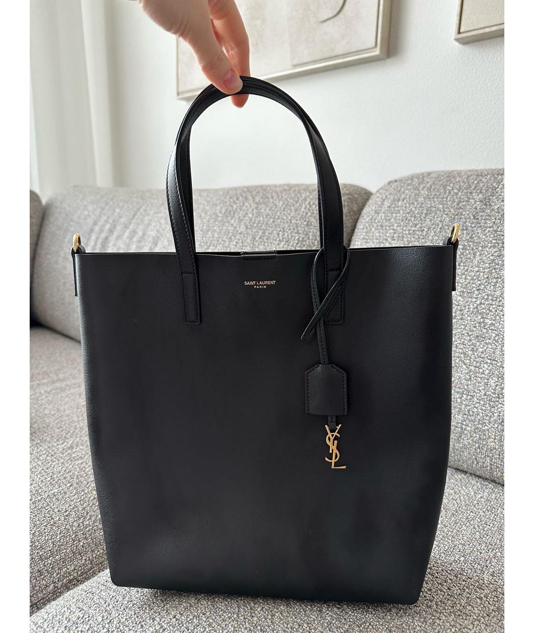 SAINT LAURENT Черная кожаная сумка с короткими ручками, фото 2