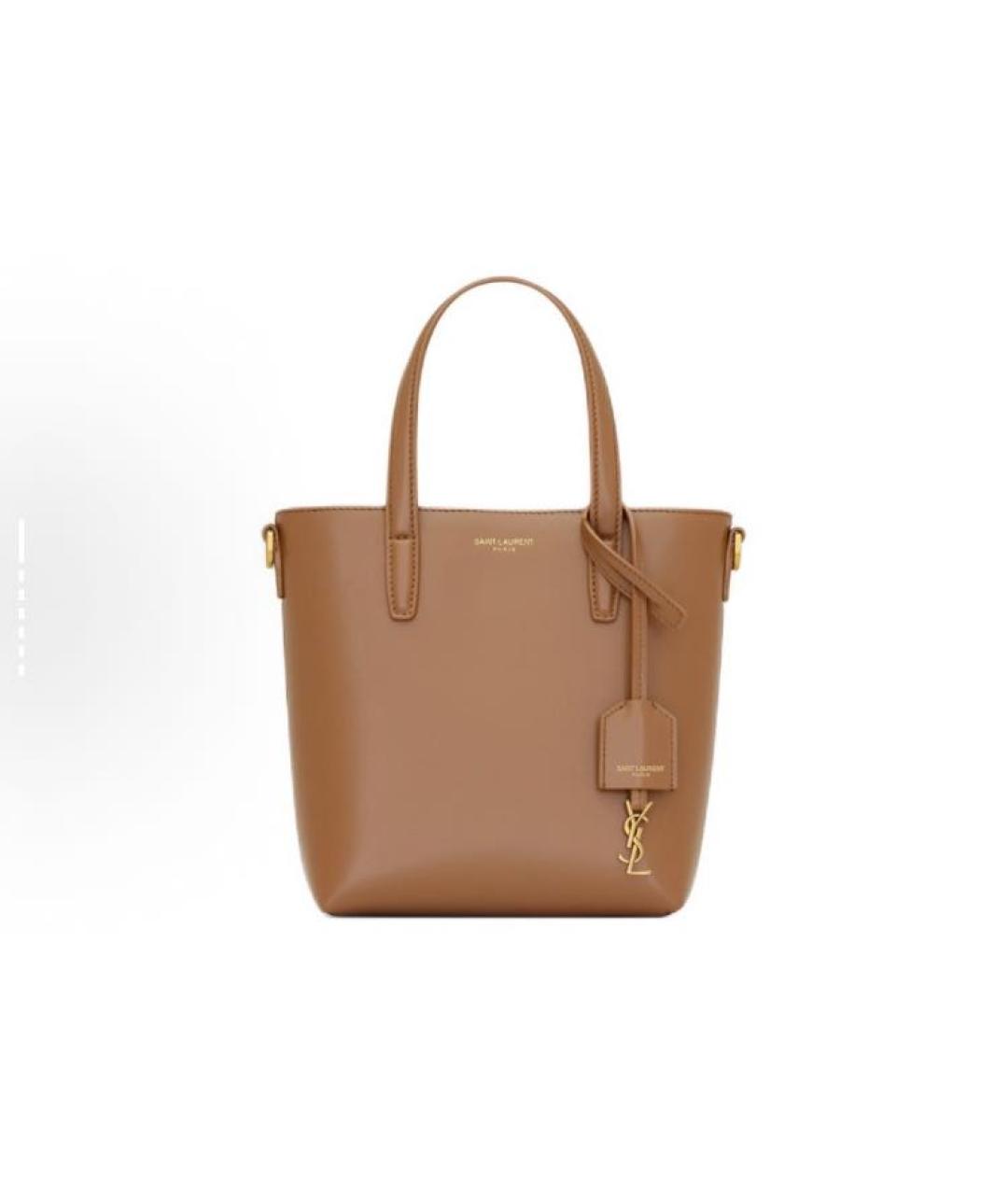 SAINT LAURENT Коричневая кожаная сумка с короткими ручками, фото 5