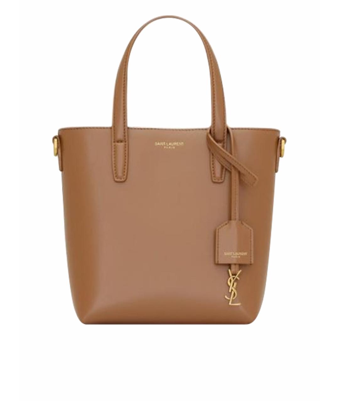SAINT LAURENT Коричневая кожаная сумка с короткими ручками, фото 1