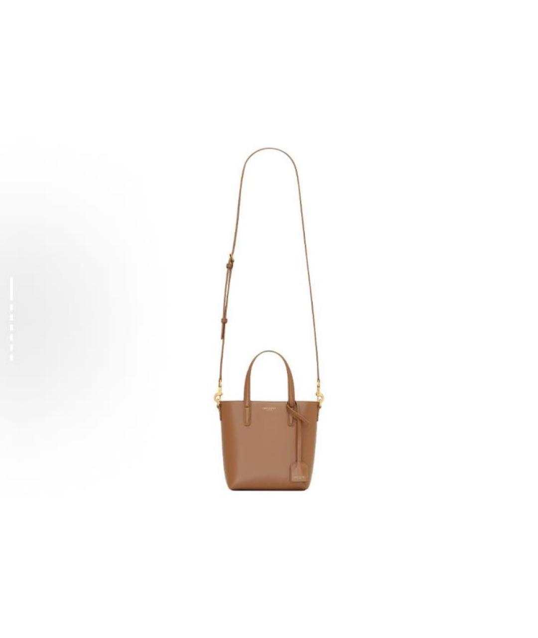 SAINT LAURENT Коричневая кожаная сумка с короткими ручками, фото 2