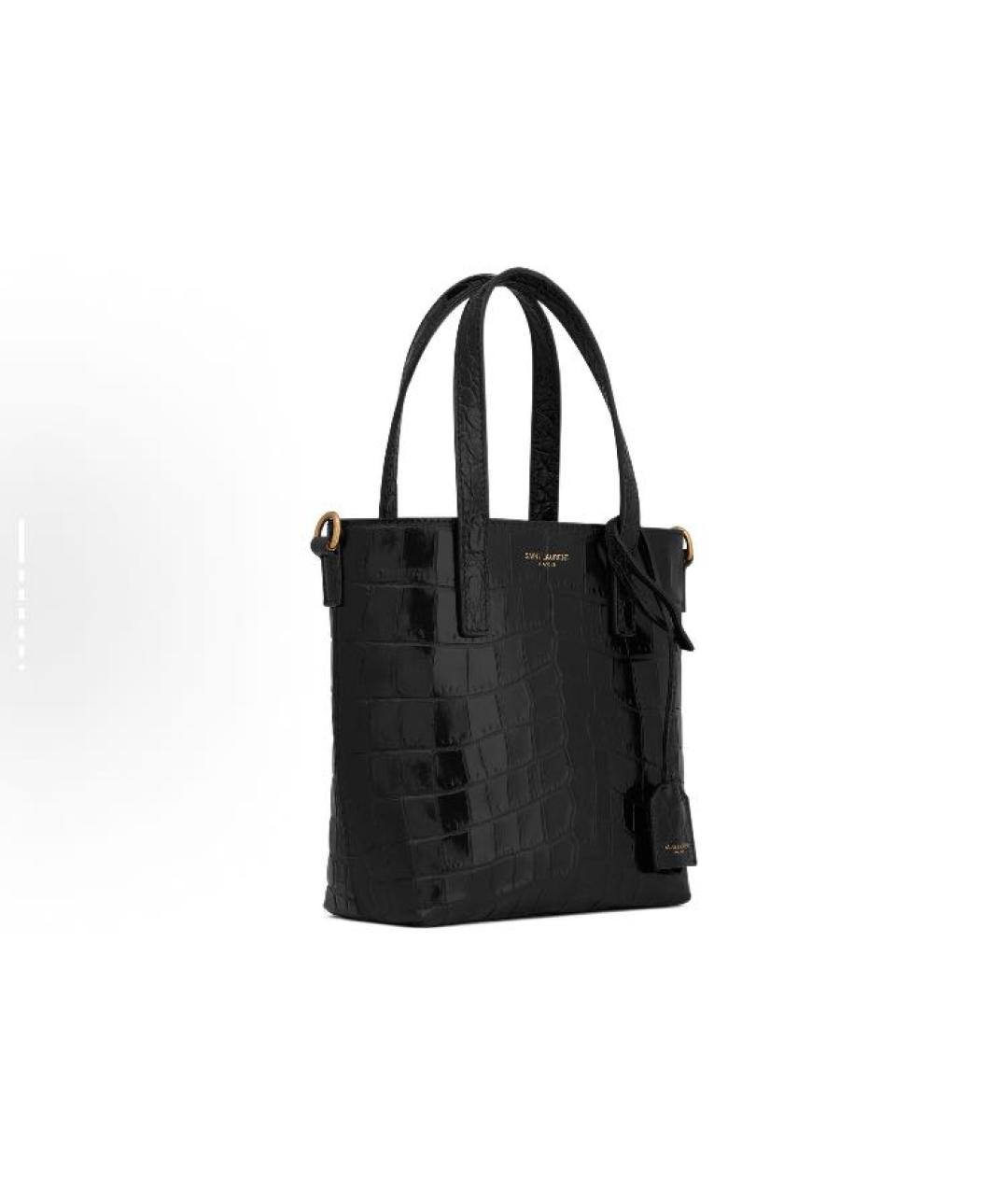 SAINT LAURENT Черная кожаная сумка с короткими ручками, фото 3