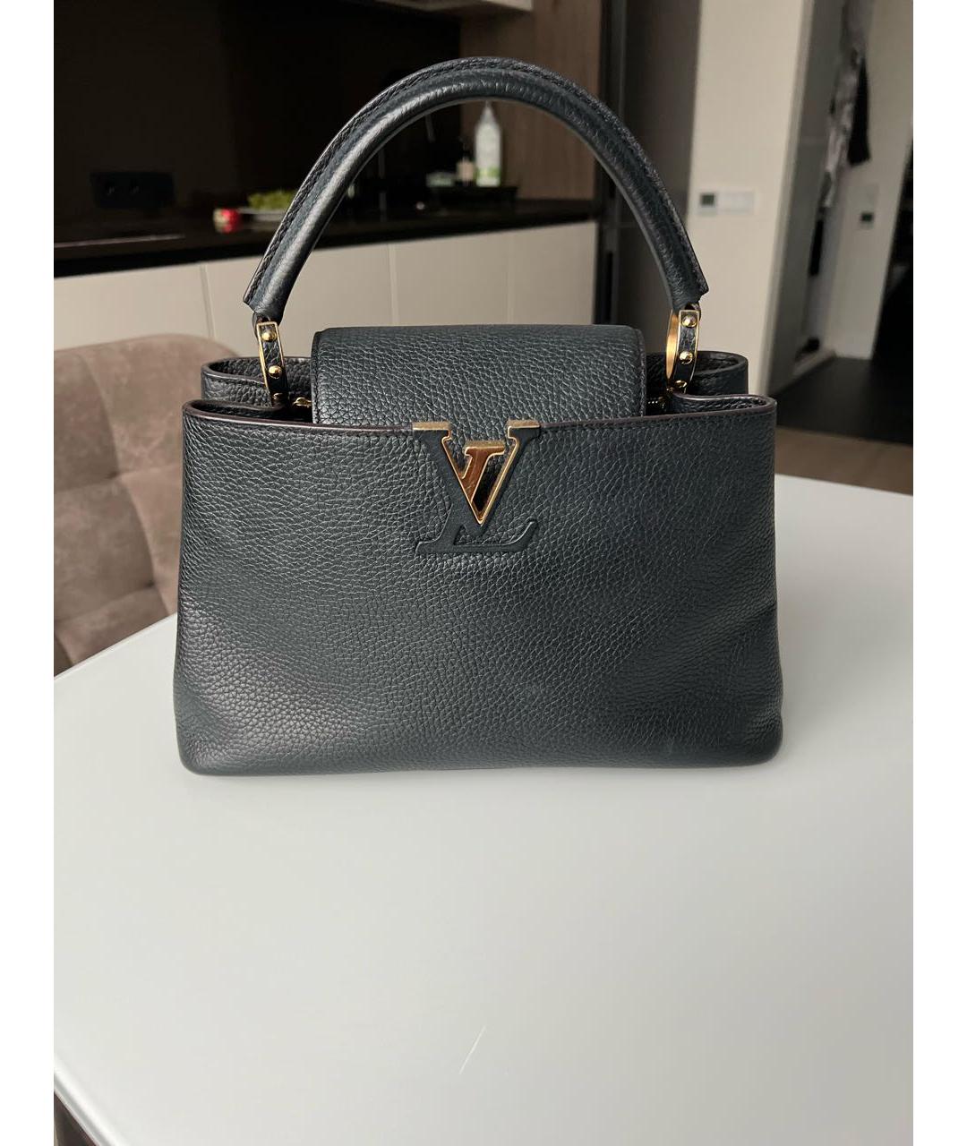 LOUIS VUITTON Черная кожаная сумка с короткими ручками, фото 8