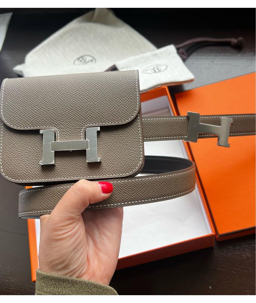 HERMES Бежевая кожаная поясная сумка, фото 7