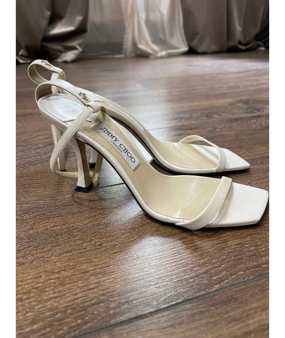 JIMMY CHOO Белые кожаные босоножки, фото 9
