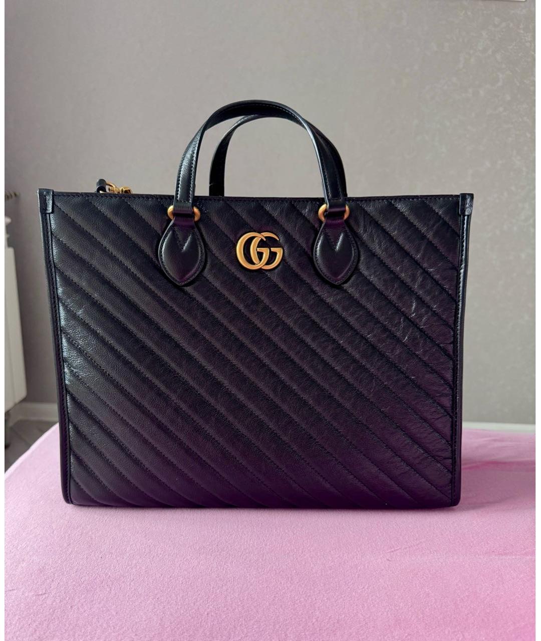 GUCCI Черная кожаная сумка тоут, фото 6