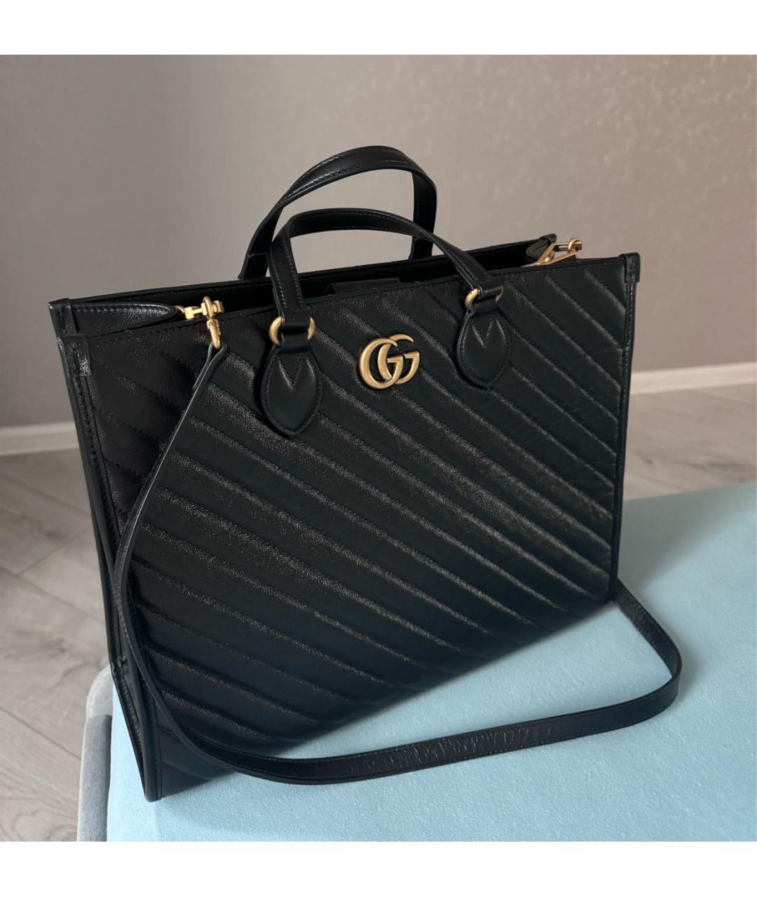 GUCCI Черная кожаная сумка тоут, фото 2