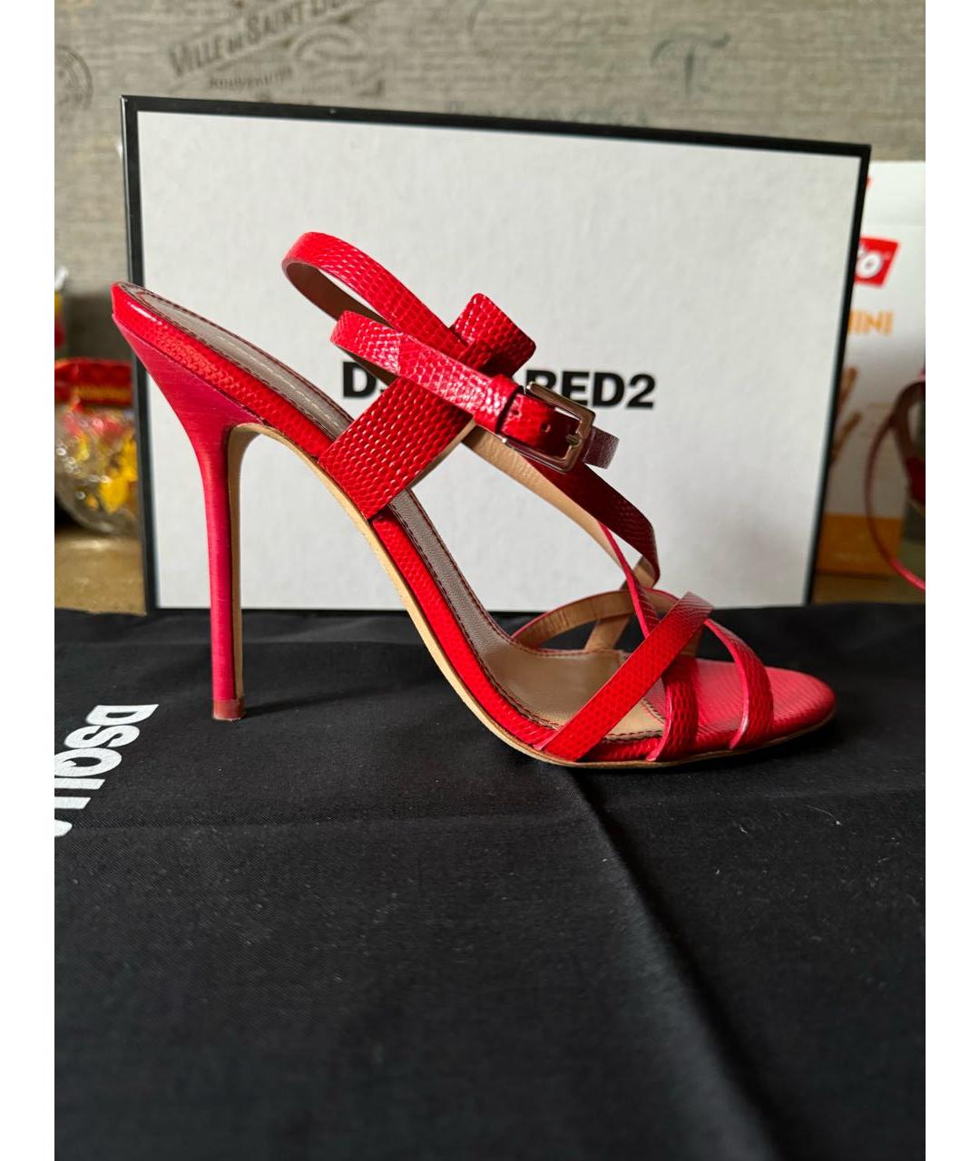 DSQUARED2 Красные кожаные босоножки, фото 9