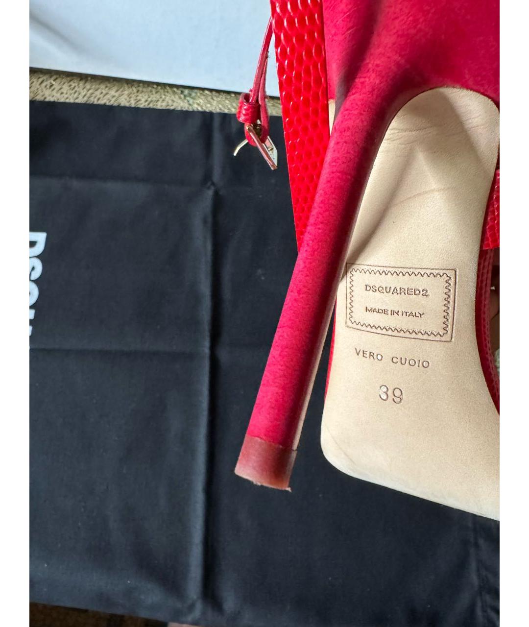 DSQUARED2 Красные кожаные босоножки, фото 6