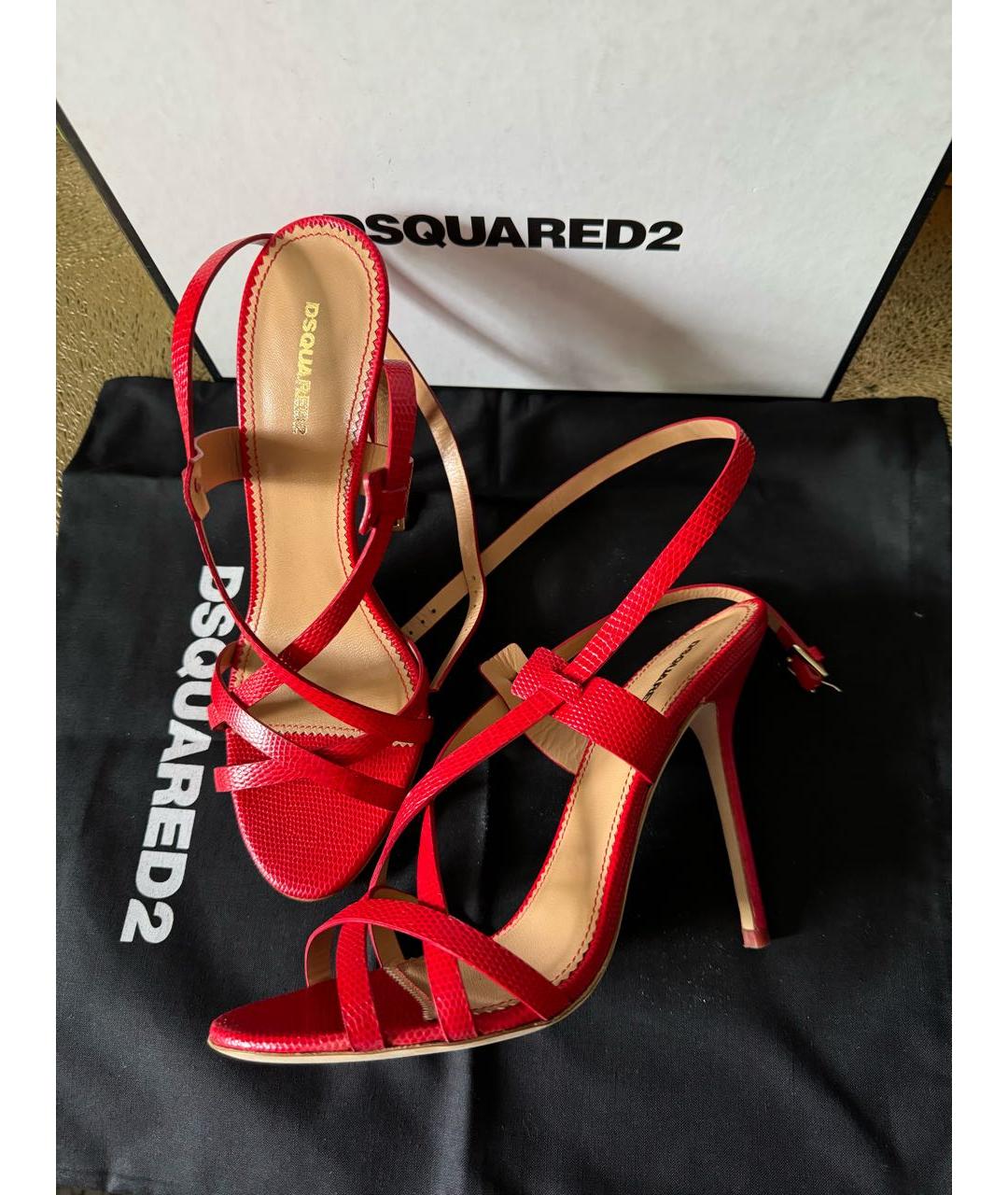 DSQUARED2 Красные кожаные босоножки, фото 3