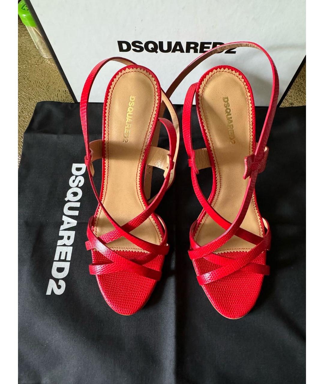 DSQUARED2 Красные кожаные босоножки, фото 2