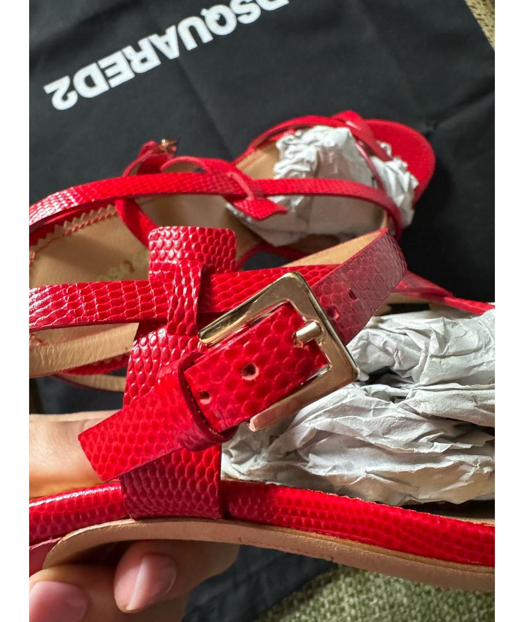 DSQUARED2 Красные кожаные босоножки, фото 5