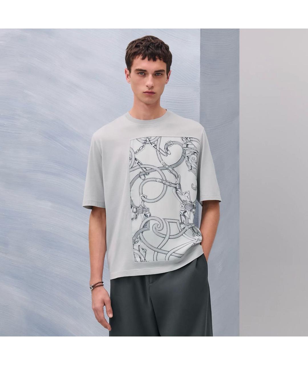 HERMES Серая хлопковая футболка, фото 4