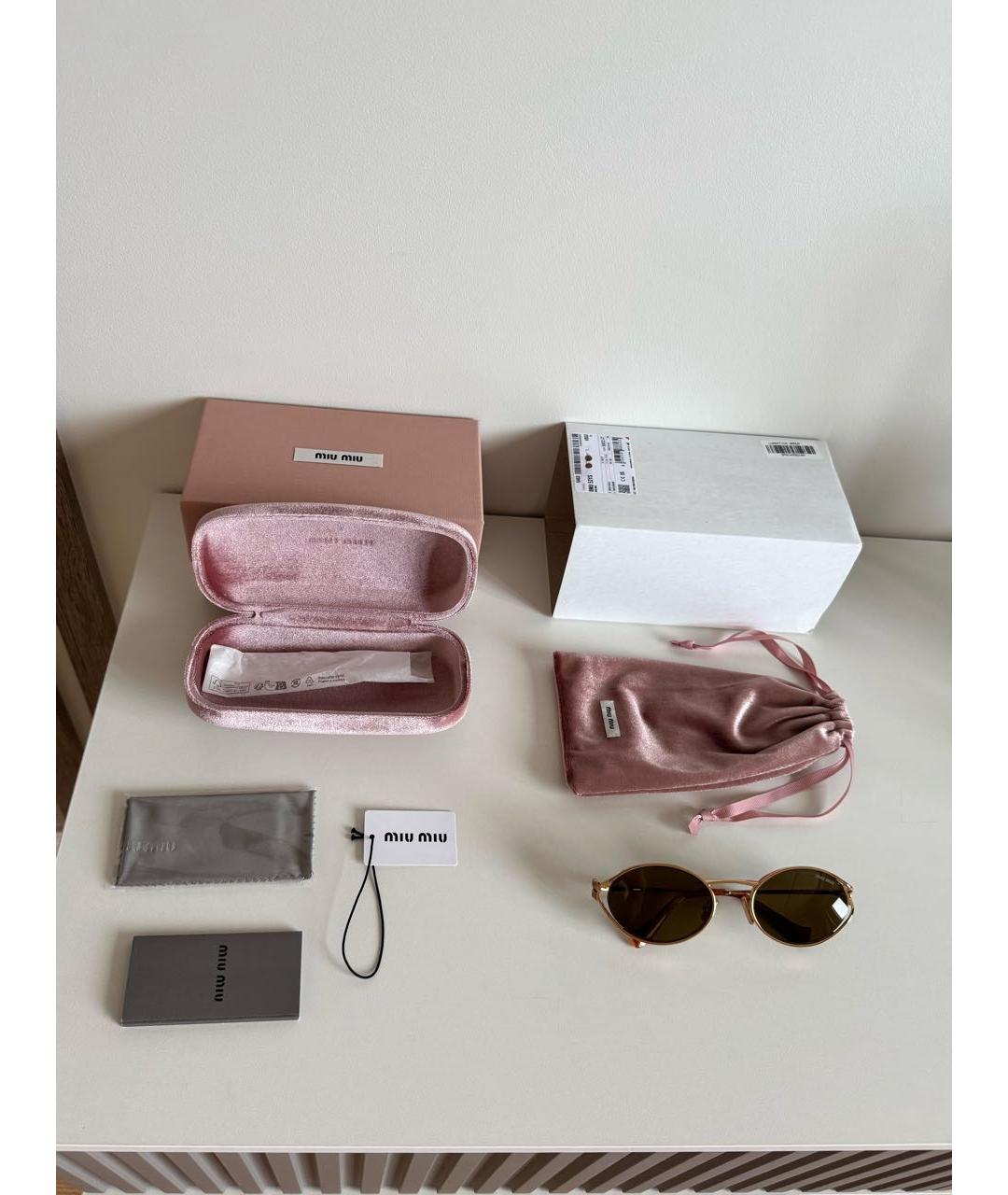 MIU MIU Золотые металлические солнцезащитные очки, фото 2