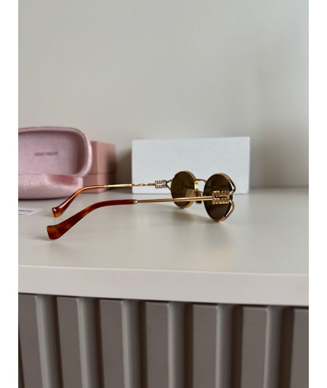 MIU MIU Золотые металлические солнцезащитные очки, фото 7