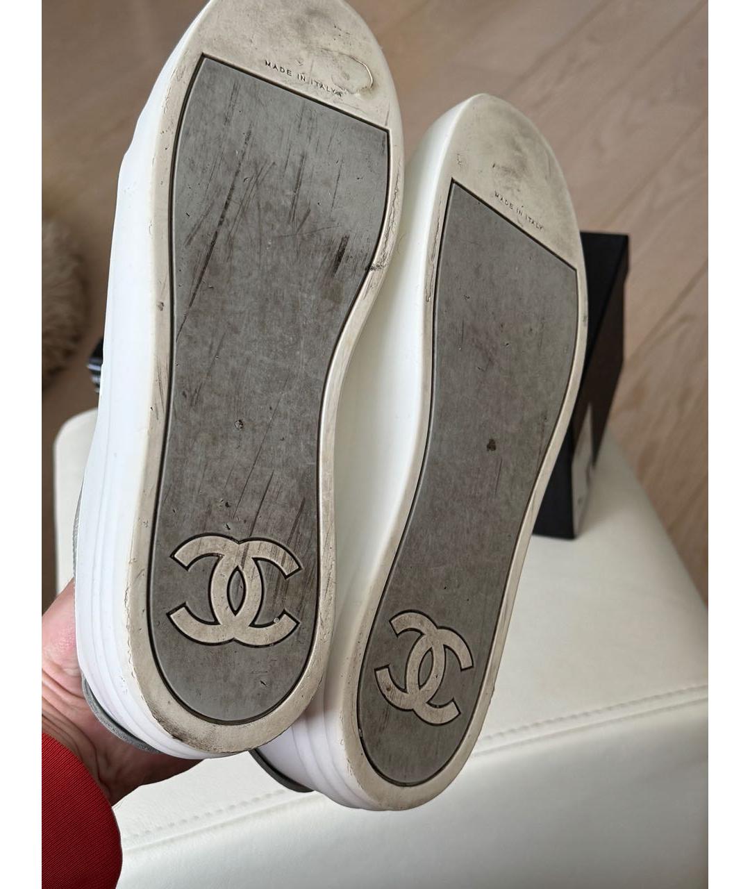 CHANEL Белые кожаные низкие кроссовки / кеды, фото 6