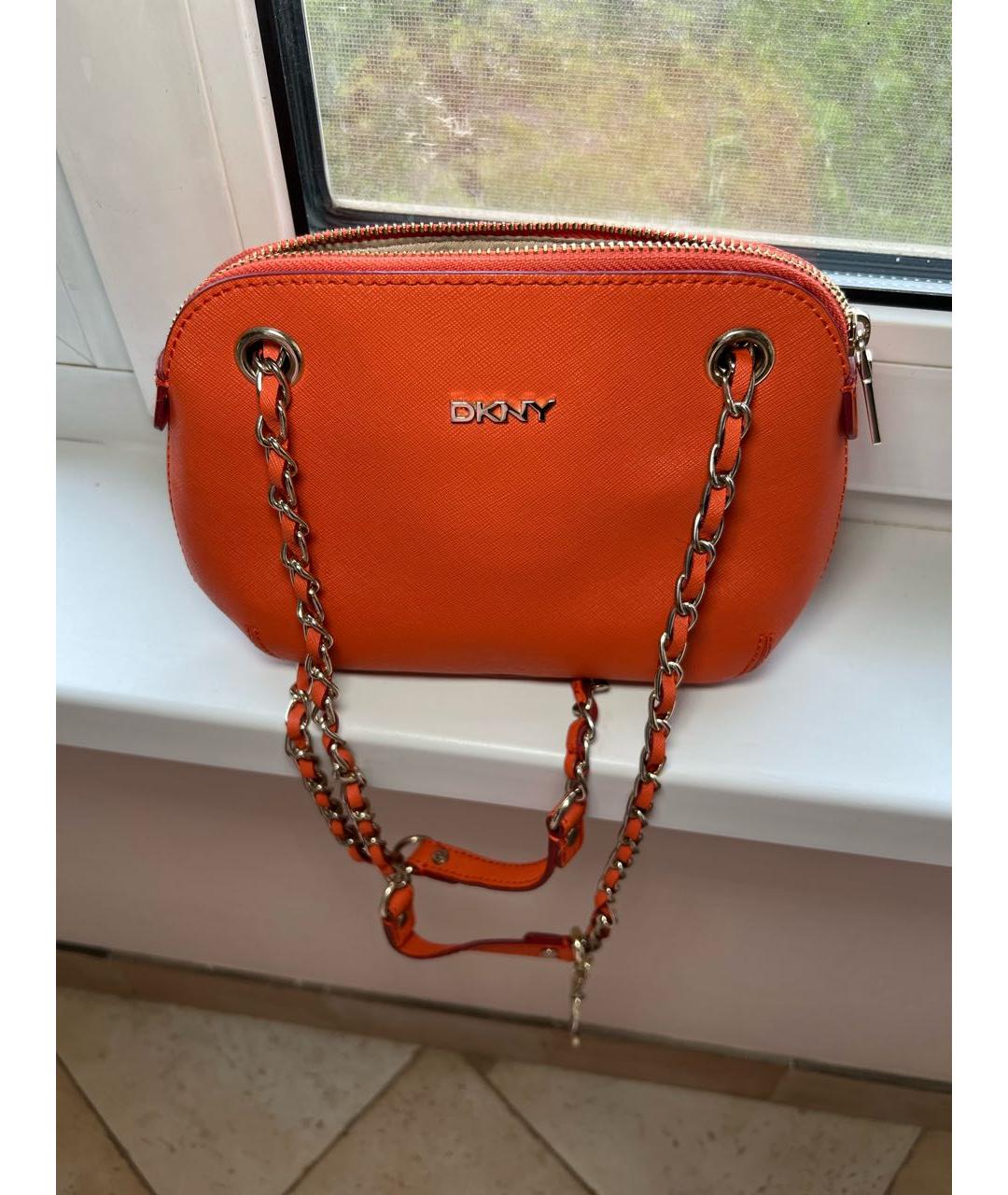 DKNY Оранжевая кожаная сумка через плечо, фото 5