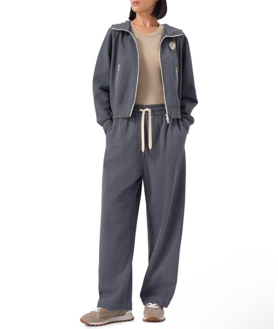 BRUNELLO CUCINELLI Антрацитовые хлопковые спортивные брюки и шорты, фото 2