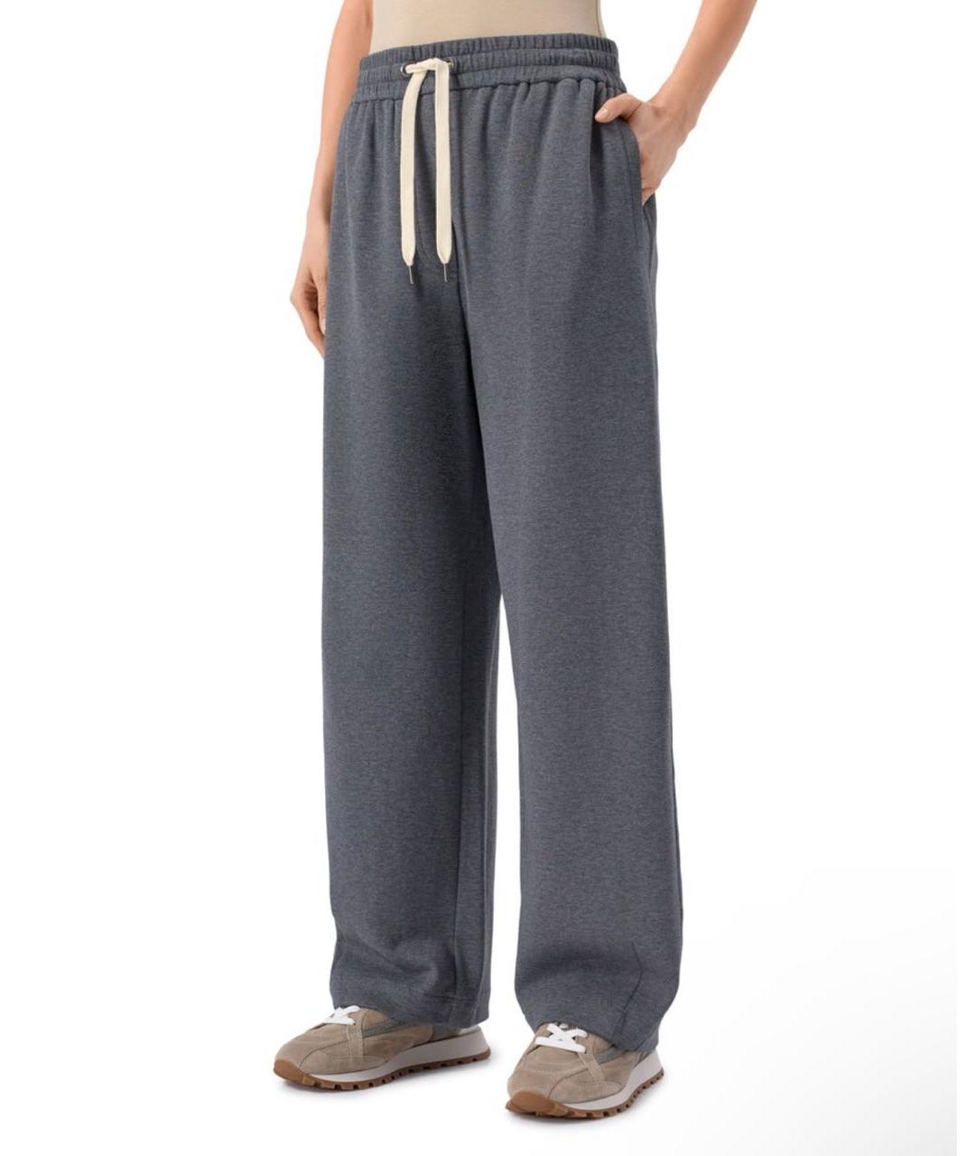 BRUNELLO CUCINELLI Антрацитовые хлопковые спортивные брюки и шорты, фото 3