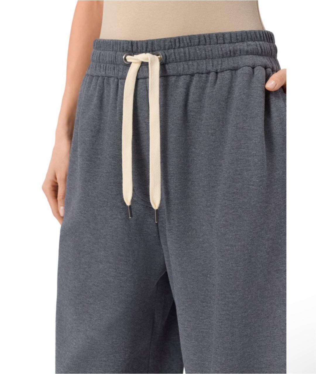 BRUNELLO CUCINELLI Антрацитовые хлопковые спортивные брюки и шорты, фото 5