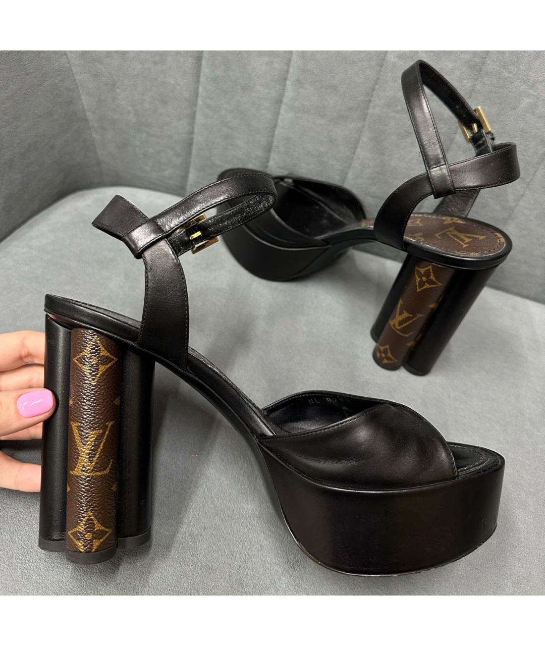LOUIS VUITTON Черные кожаные босоножки, фото 4