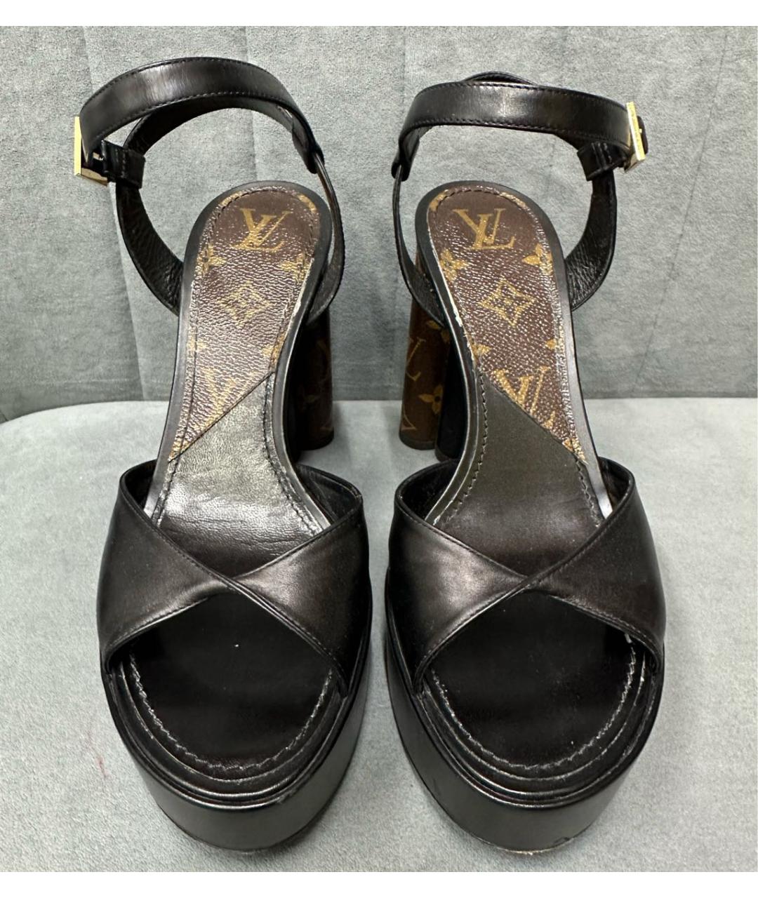 LOUIS VUITTON Черные кожаные босоножки, фото 2