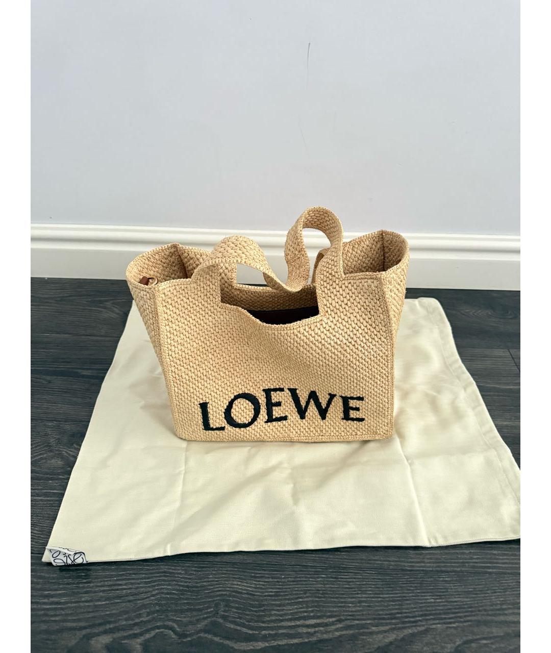LOEWE Бежевая пелетеная пляжная сумка, фото 3